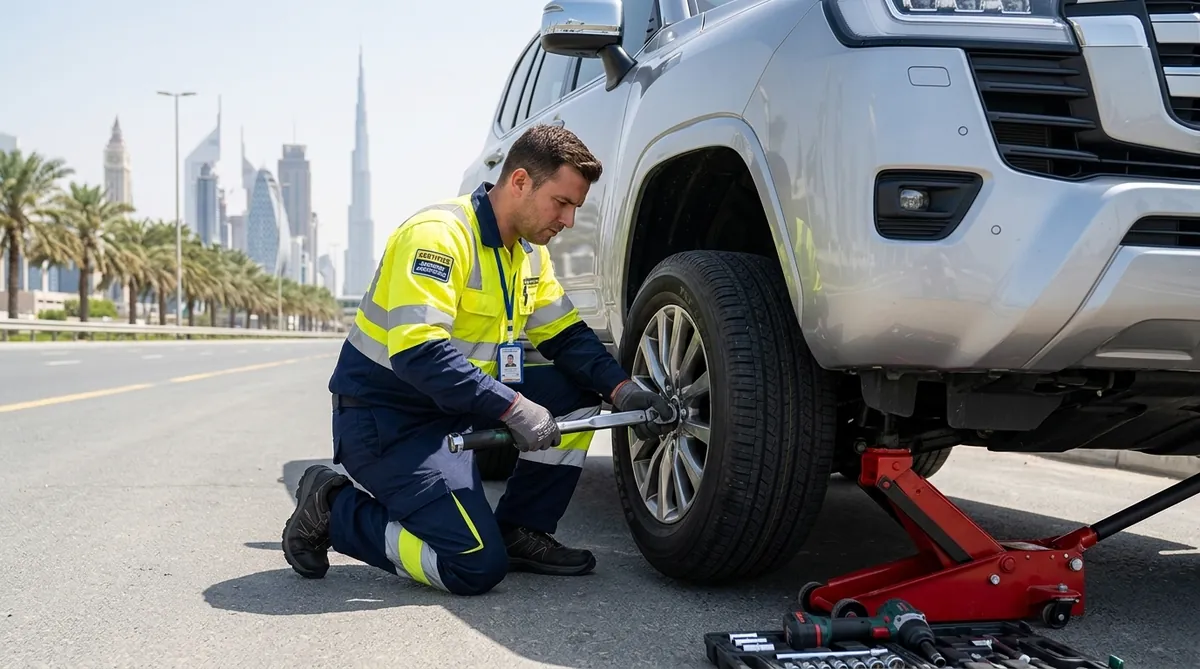 24/7 Mobile Flat Tyre Service and Roadside Tyre Change in Dubai with Professional Technician
